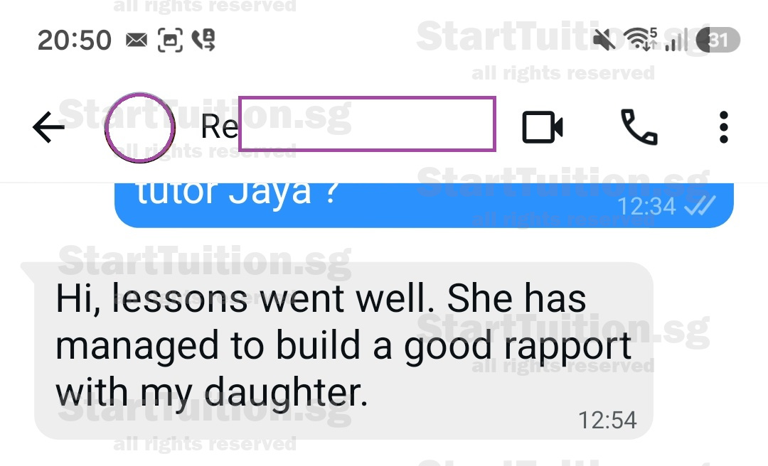 Screenshot of Parent's Testimonial for O level Tamil tuition